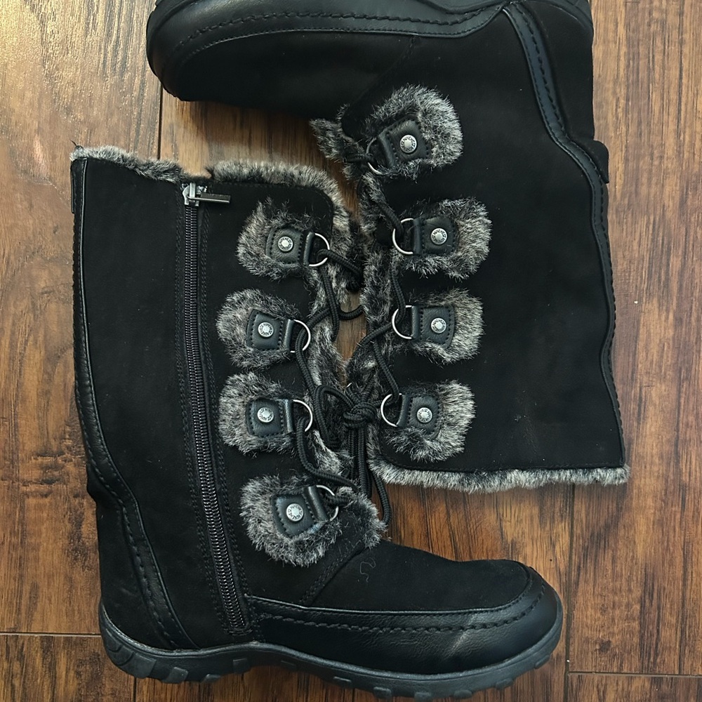 Girls’ Nine West Black Winter Boots with Faux Fur Trim